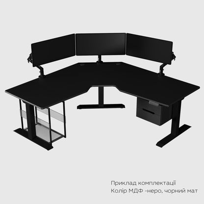 TRILIFT height-adjustable three-support corner table with MDF tabletop