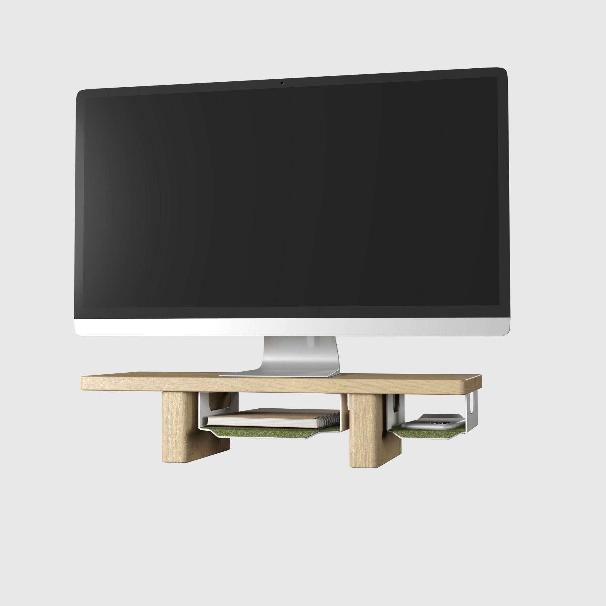 Shelf under the monitor made of natural wood with organizers M