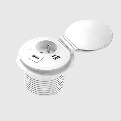 Recessed socket with USB A+C, interchangeable ports (USB-A, HDMI, RJ45) and wireless charging