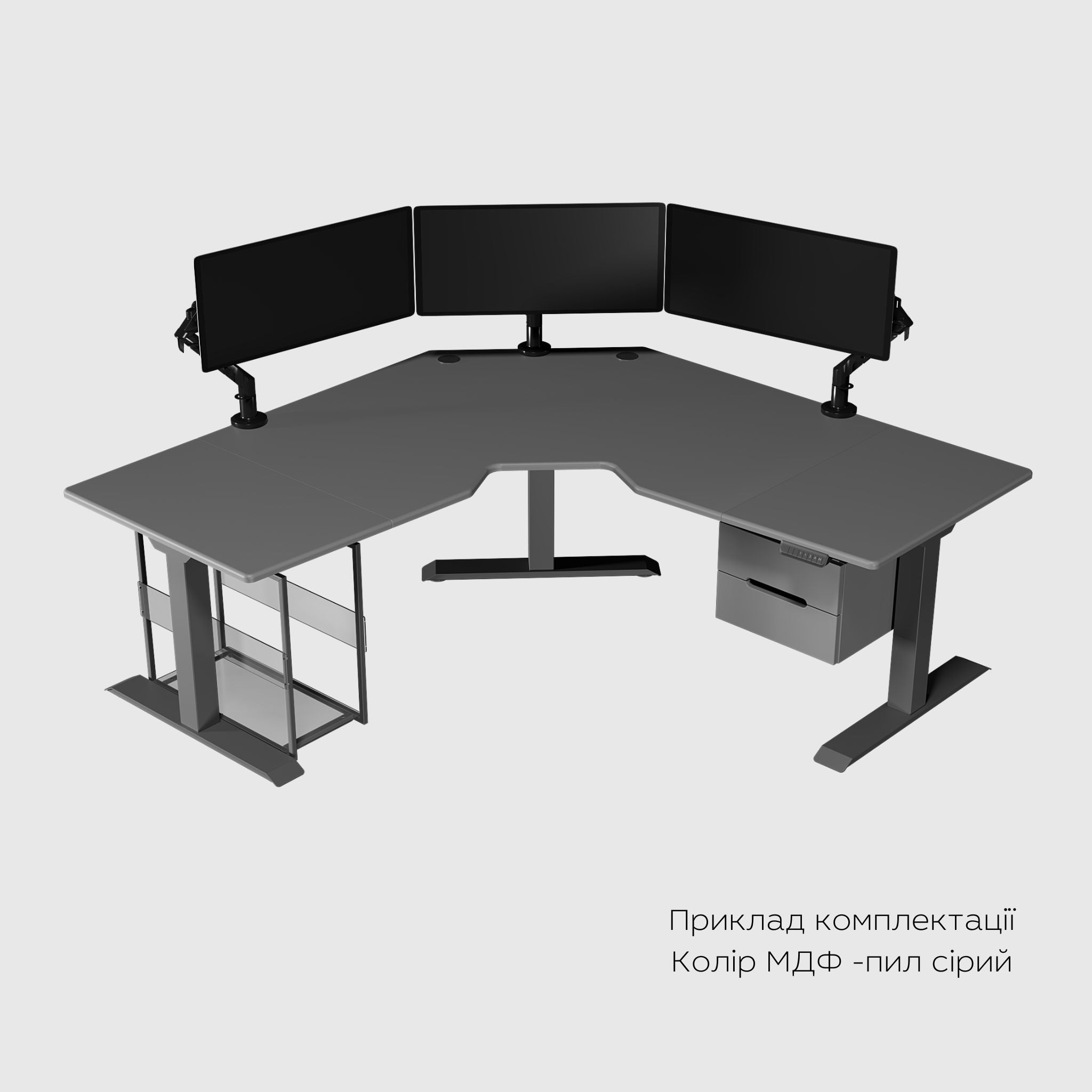 TRILIFT height-adjustable three-support corner table with MDF tabletop