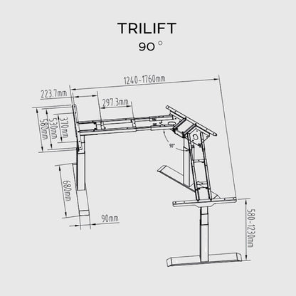 Кутовий триопорний стіл з регулюванням висоти TRILIFT з МДФ стільницею